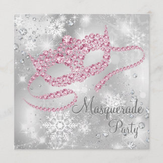 Invitation Fête Masquée Élégante Argent et Rose