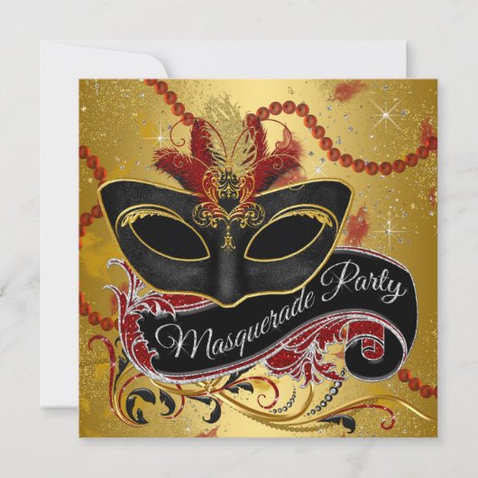 Invitation Fête masquée Fancy Black Gold (Devant)