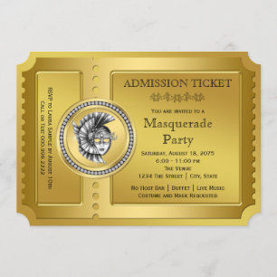 Invitation Fête Masquée Golden Ticket Gold