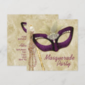 Invitation Fête masquée Ivory Burgundy (Devant / Derrière)