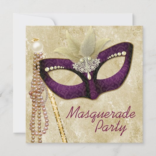 Invitation Fête masquée Ivory Burgundy (Devant)