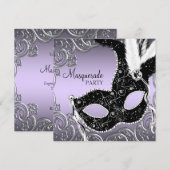 Invitation Fête masquée Lavande et Noir (Devant / Derrière)