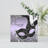 Invitation Fête masquée Lavande et Noir (Debout devant)