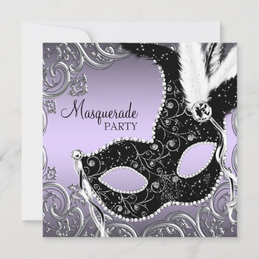 Invitation Fête masquée Lavande et Noir (Devant)