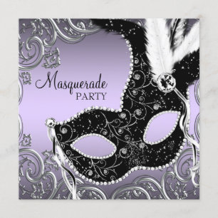 Invitation Fête masquée Lavande et Noir