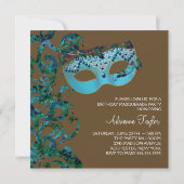 Invitation Fête masquée marron et bleu sarcelle (Dos)