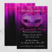 Invitation fête masquée rose et violet (Devant / Derrière)