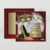 Invitation Fête Masquée Rouge et Or pour Femme (Devant / Derrière)