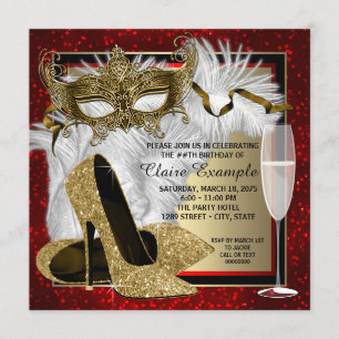 Invitation Fête Masquée Rouge et Or pour Femme