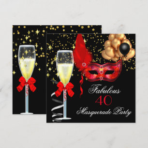 Invitation Fête Masquée Rouge Or Noir Fabuleuse