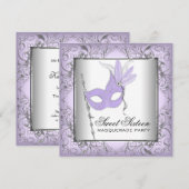 Invitation Fête Masquée Sweet 16 Argent Violet (Devant / Derrière)