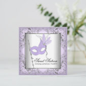Invitation Fête Masquée Sweet 16 Argent Violet (Debout devant)