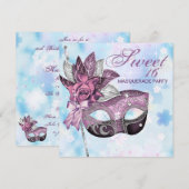 Invitation Fête masquée Sweet 16 Rose Violet (Devant / Derrière)