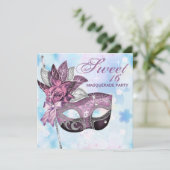 Invitation Fête masquée Sweet 16 Rose Violet (Debout devant)