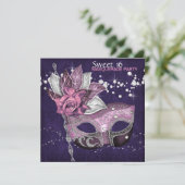 Invitation Fête masquée Sweet 16 Rose Violet (Debout devant)