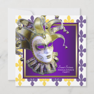 Invitation Fête Masquée Sweet Sixteen Or Violet