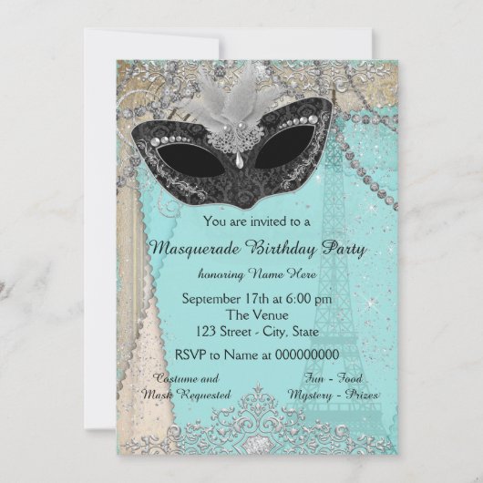 Invitation Fête masquée vintage Paris (Devant)
