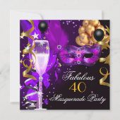 Invitation Fête Masquée Violette Dorée et Noire Fabuleuse (Devant)