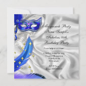 Invitation Fête Masquerade Anniversaire Fête Bleu Argent (Dos)