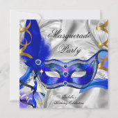 Invitation Fête Masquerade Anniversaire Fête Bleu Argent (Devant)