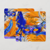 Invitation Fête Masquerade Anniversaire Fête Bleu Orange (Devant / Derrière)