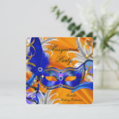 Invitation Fête Masquerade Anniversaire Fête Bleu Orange (Debout devant)