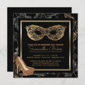 Invitation Fête Masquerade Automne | Balle en or noir (Devant / Derrière)