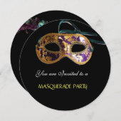 Invitation FÊTE MASQUERADE, Bleu noir (Devant / Derrière)