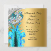 Invitation Fête Masquerade Fabuleux Anniversaire Turquoise Bl (Dos)