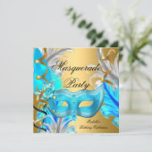 Invitation Fête Masquerade fête d'anniversaire Turquoise Blue (Debout devant)
