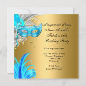 Invitation Fête Masquerade fête d'anniversaire Turquoise Blue (Dos)