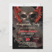 Invitation Fête Masquerade Masque Rouge Anniversaire (Devant)