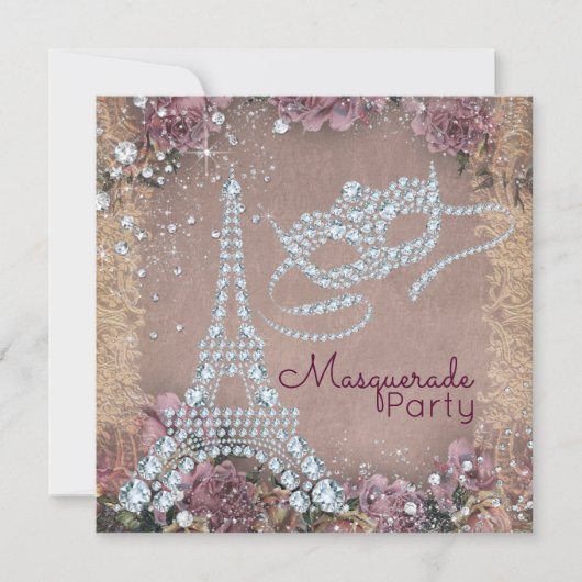 Invitation Fête Masquerade vintage Paris (Devant)