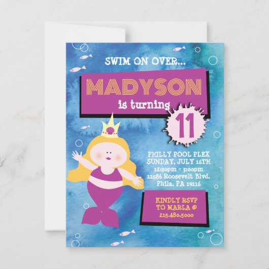 Invitation Fête Mermaid Blue Tie Dye Sea Life Fête d'annivers (Devant)