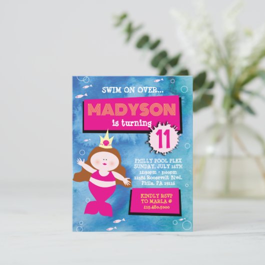 Invitation Fête Mermaid Blue Tie Dye Sea Life Fête d'annivers (Debout devant)