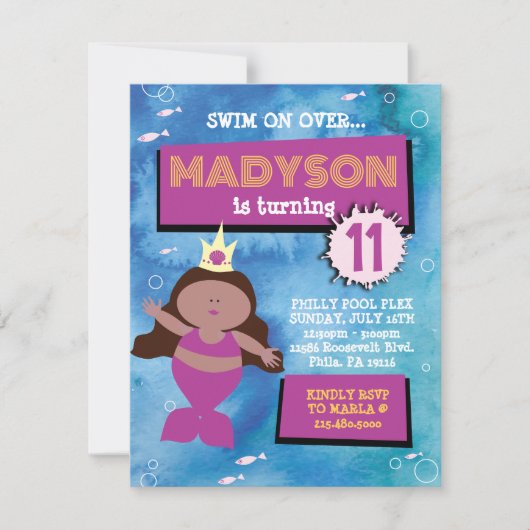 Invitation Fête Mermaid Blue Tie Dye Sea Life Fête d'annivers (Devant)