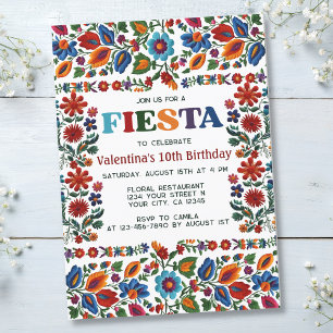 Invitation Fête mexicaine Art folklorique Floral Broderie Ann