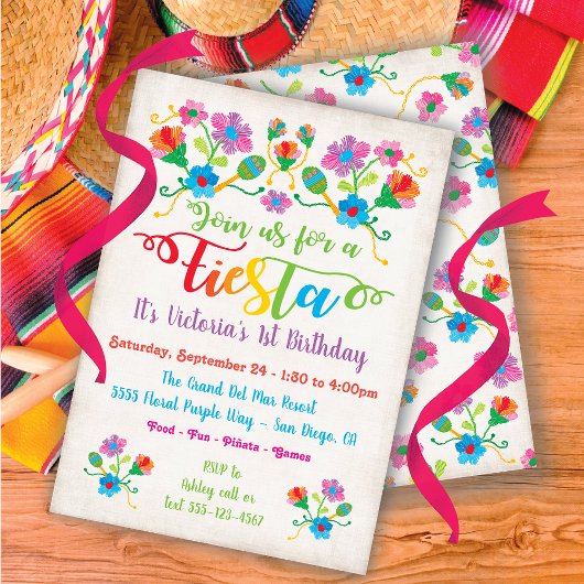 Invitation Fête mexicaine avec broderie