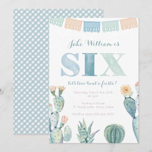 Invitation Fête mexicaine Cactus 6e fête d'anniversaire (Devant / Derrière)