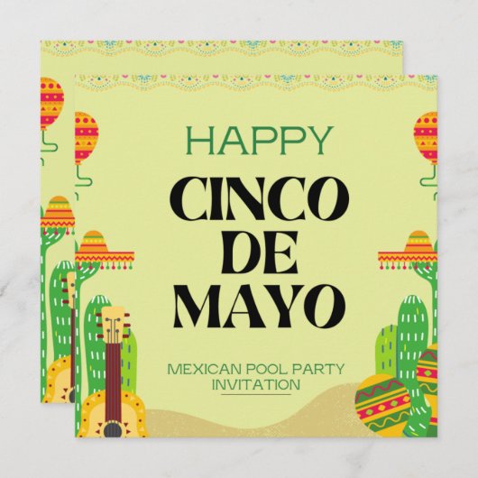 Invitation Fête mexicaine Cactus Pool Party Cinco De Mayo (Devant / Derrière)