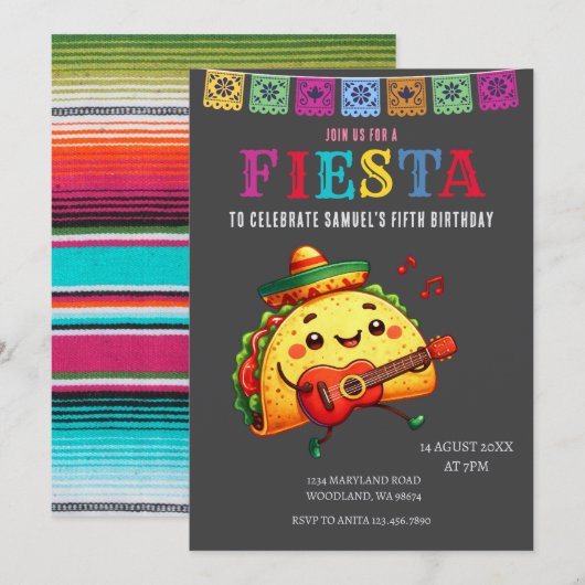 Invitation Fête mexicaine Chalkboard Anniversaire (Devant / Derrière)