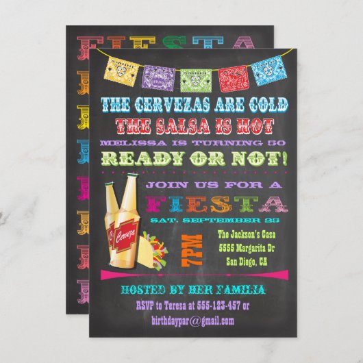 Invitation Fête mexicaine Chalkboard Anniversaire (Devant / Derrière)