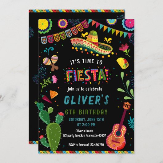 Invitation Fête mexicaine colorée (Devant / Derrière)