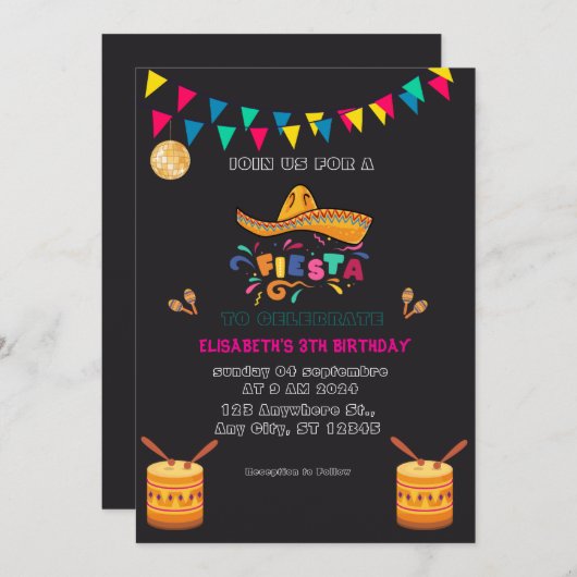 Invitation Fête mexicaine colorée (Devant / Derrière)