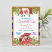 Invitation Fête mexicaine colorée Anniversaire Fille rouge (Debout devant)