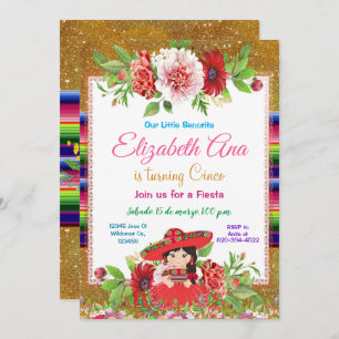 Invitation Fête mexicaine colorée Anniversaire Fille rouge