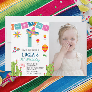 Invitation Fête Mexicaine Colorée Cactus Photo 1er Anniversai
