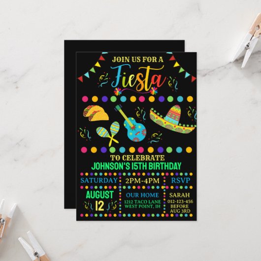 Invitation Fête mexicaine colorée et amusante (Devant/Arrière en situation)