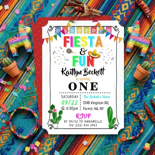 Invitation Fête mexicaine colorée et amusante pour un 1er ann