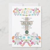 Invitation Fête mexicaine COMMUNION Fleurs folkloriques Llama (Devant)